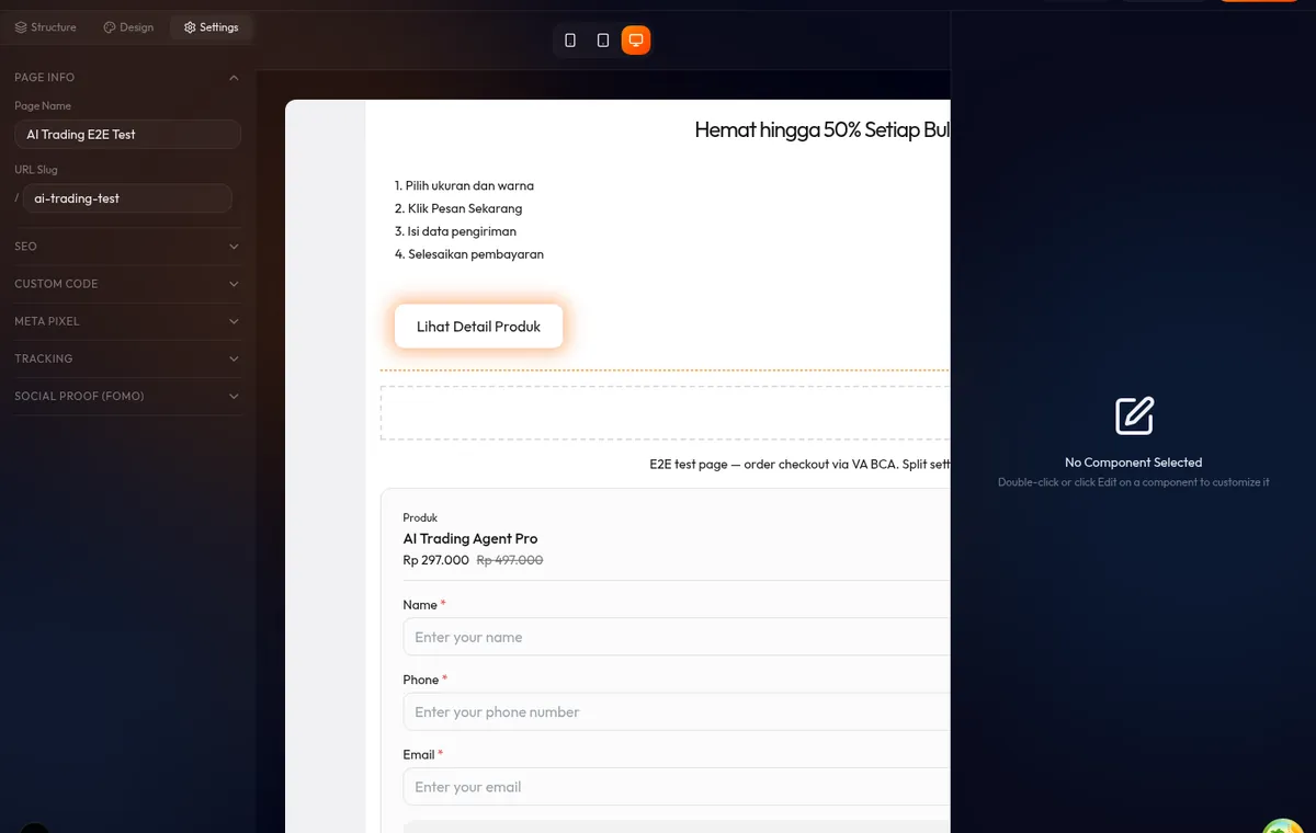 Grid 3 kolom 9-15 testimonial singkat dengan inisial dan bintang rating, tampak dense dan menunjukkan volume social proof