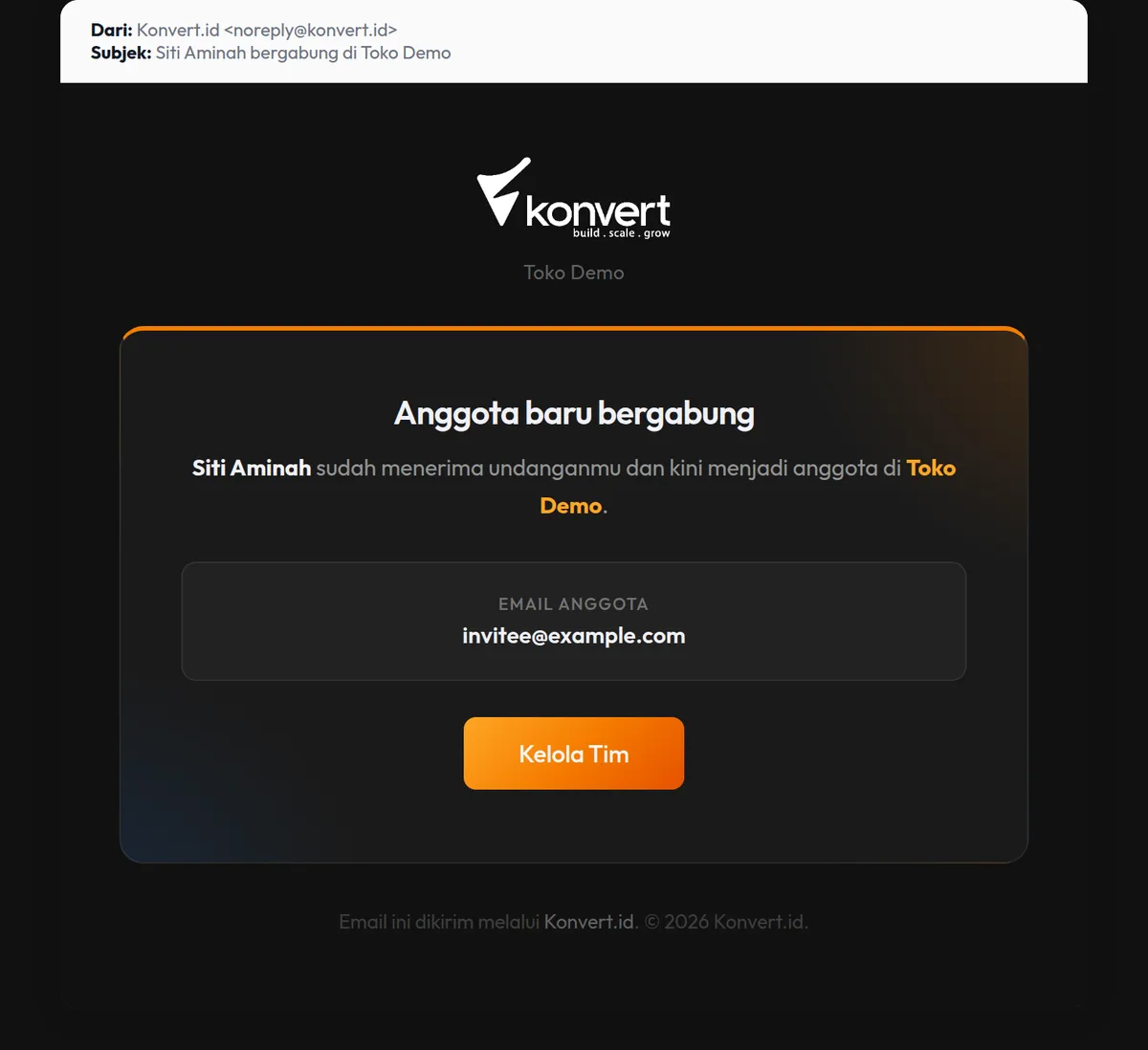 Email invite diterima